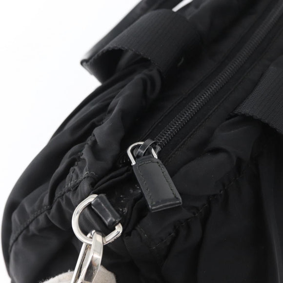 PRADA Hand Bag Nylon 2way Black Silver Auth 166856