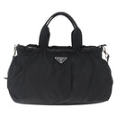 PRADA Hand Bag Nylon 2way Black Silver Auth 166856-13
