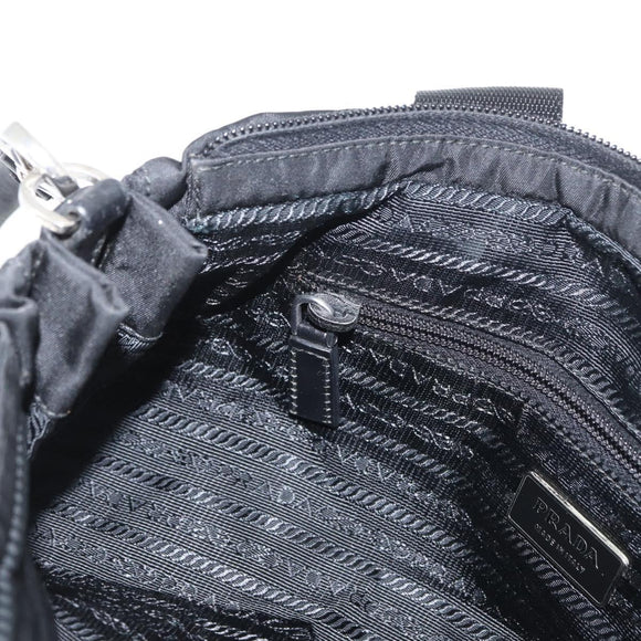 PRADA Hand Bag Nylon 2way Black Silver Auth 166856