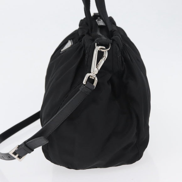PRADA Hand Bag Nylon 2way Black Silver Auth 166856