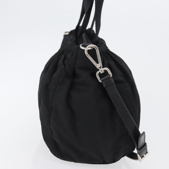 PRADA Hand Bag Nylon 2way Black Silver Auth 166856