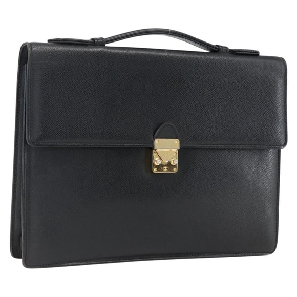SAINT LAURENT Hand Bag Leather Black Gold Auth 166857