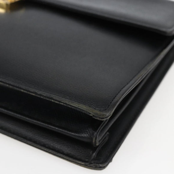 SAINT LAURENT Hand Bag Leather Black Gold Auth 166857