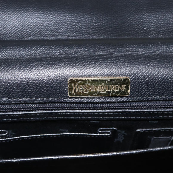 SAINT LAURENT Hand Bag Leather Black Gold Auth 166857