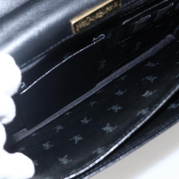 SAINT LAURENT Hand Bag Leather Black Gold Auth 166857