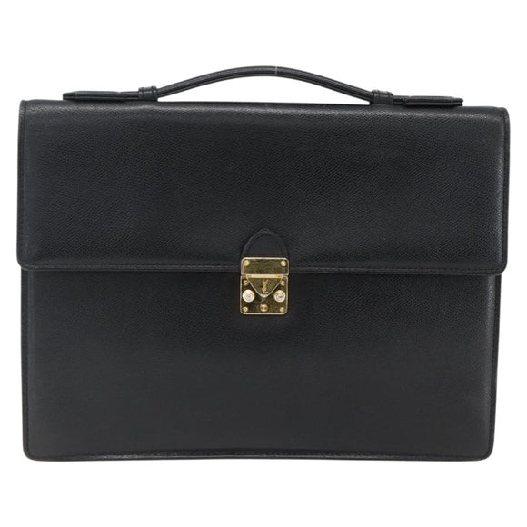 SAINT LAURENT Hand Bag Leather Black Gold Auth 166857