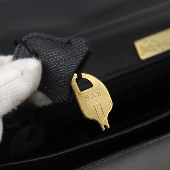 SAINT LAURENT Hand Bag Leather Black Gold Auth 166857