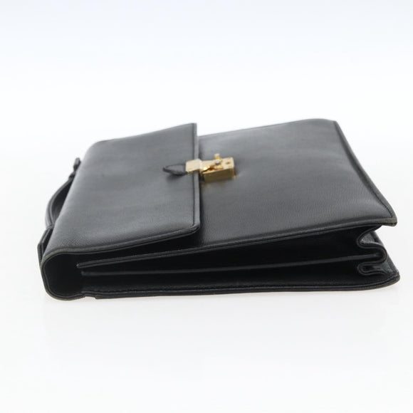 SAINT LAURENT Hand Bag Leather Black Gold Auth 166857