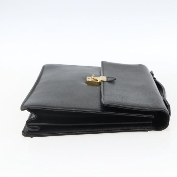 SAINT LAURENT Hand Bag Leather Black Gold Auth 166857