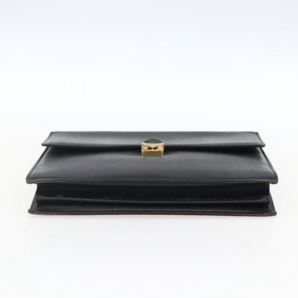 SAINT LAURENT Hand Bag Leather Black Gold Auth 166857