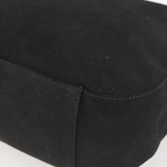 PRADA Hand Bag Suede Black Silver Auth 166861