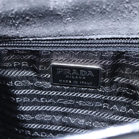 PRADA Hand Bag Suede Black Silver Auth 166861