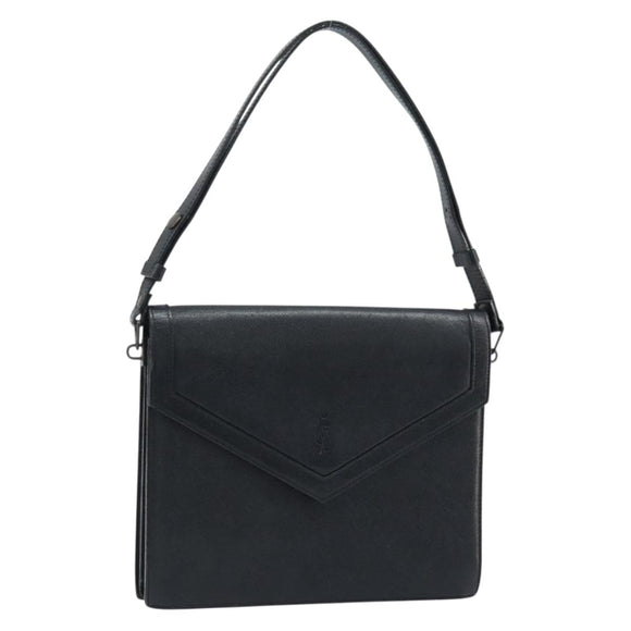 SAINT LAURENT Hand Bag Leather Black Auth 166862