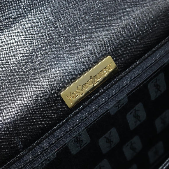 SAINT LAURENT Hand Bag Leather Black Auth 166862