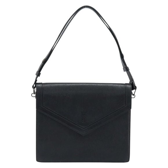 SAINT LAURENT Hand Bag Leather Black Auth 166862