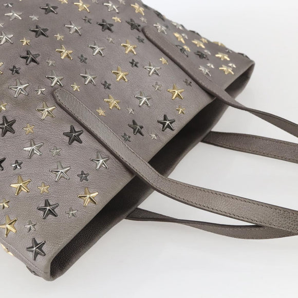 Jimmy Choo Star Studs Tote Bag Leather Gray Gold Auth 166869