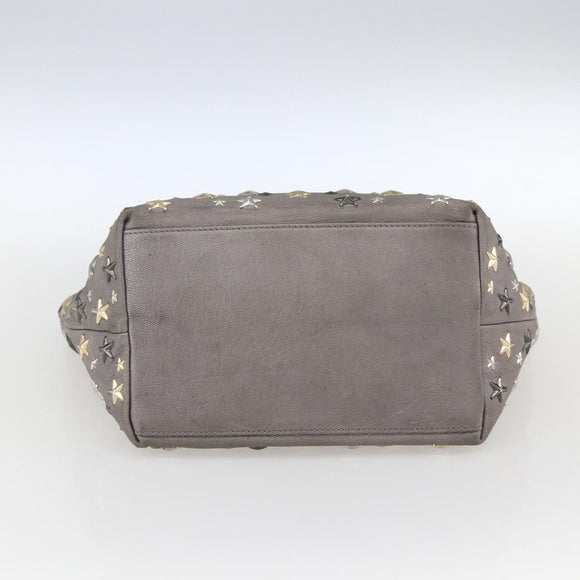 Jimmy Choo Star Studs Tote Bag Leather Gray Gold Auth 166869