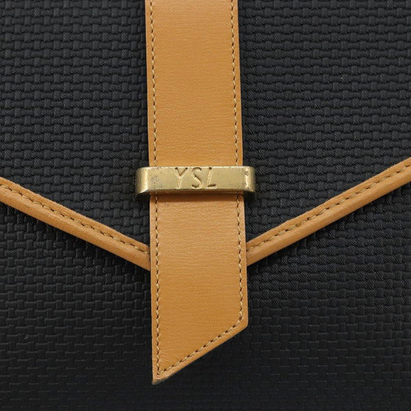SAINT LAURENT Hand Bag Leather Black Gold Brown Auth 166879A