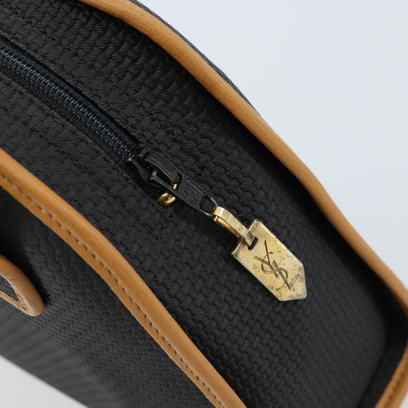 SAINT LAURENT Hand Bag Leather Black Gold Brown Auth 166879A
