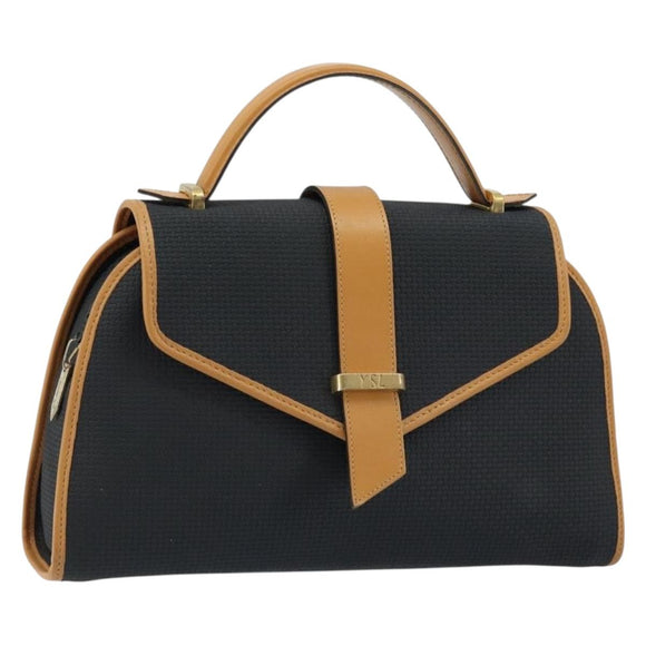 SAINT LAURENT Hand Bag Leather Black Gold Brown Auth 166879A