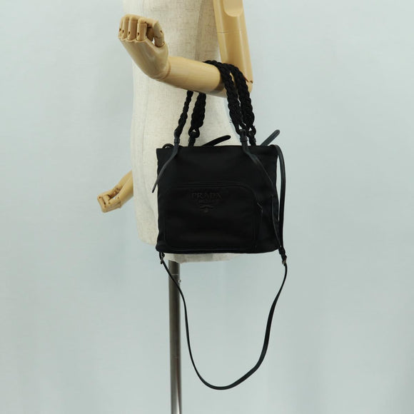 PRADA Hand Bag Nylon 2way Black Silver 1BA207 Auth 166882SAM