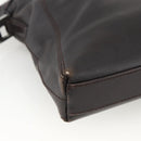 BVLGARI Shoulder Bag Leather Dark Brown Silver Auth 166883-11