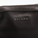 BVLGARI Shoulder Bag Leather Dark Brown Silver Auth 166883-15