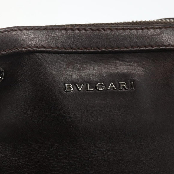 BVLGARI Shoulder Bag Leather Dark Brown Silver Auth 166883