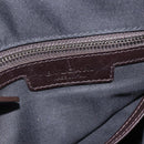 BVLGARI Shoulder Bag Leather Dark Brown Silver Auth 166883-16