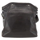 BVLGARI Shoulder Bag Leather Dark Brown Silver Auth 166883-3