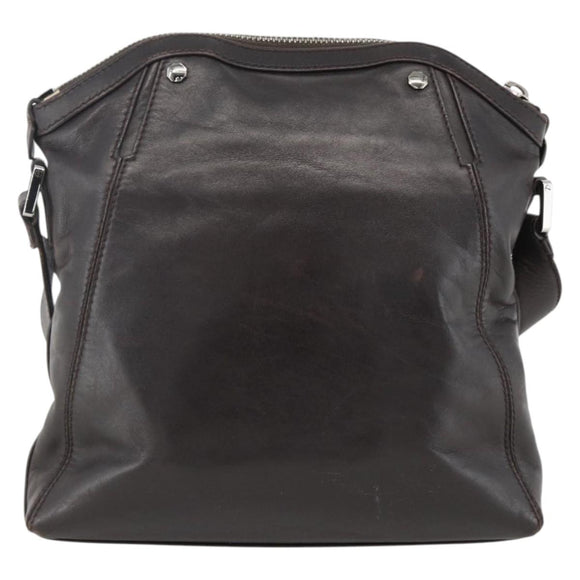 BVLGARI Shoulder Bag Leather Dark Brown Silver Auth 166883
