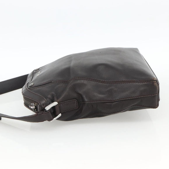 BVLGARI Shoulder Bag Leather Dark Brown Silver Auth 166883