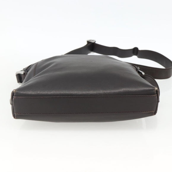 BVLGARI Shoulder Bag Leather Dark Brown Silver Auth 166883
