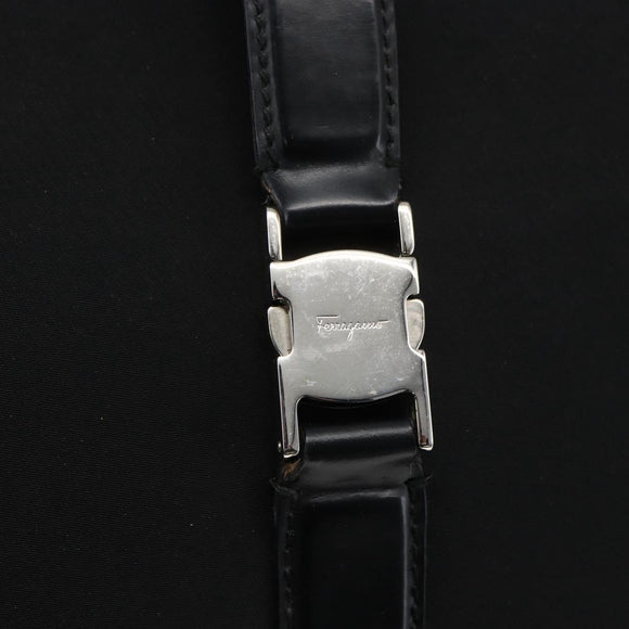 Salvatore Ferragamo Shoulder Bag Nylon Black Silver Auth 166884