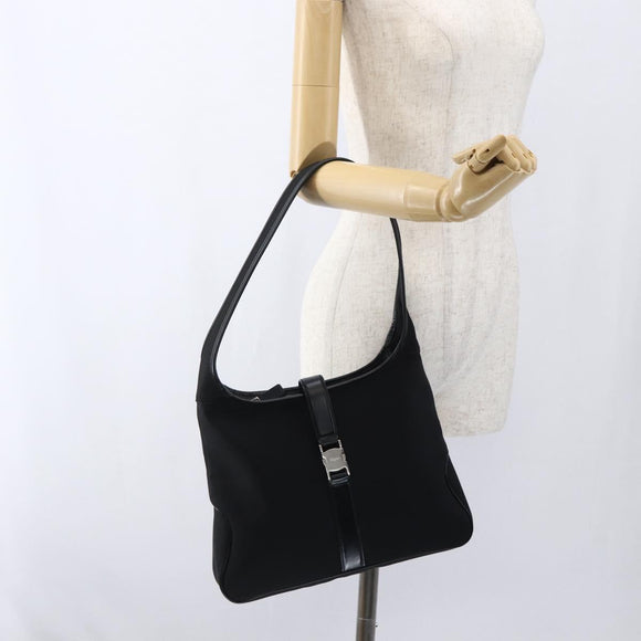 Salvatore Ferragamo Shoulder Bag Nylon Black Silver Auth 166884