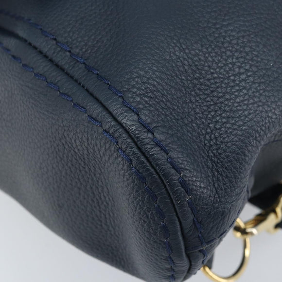SAINT LAURENT Backpack Leather Navy Gold Auth 166885