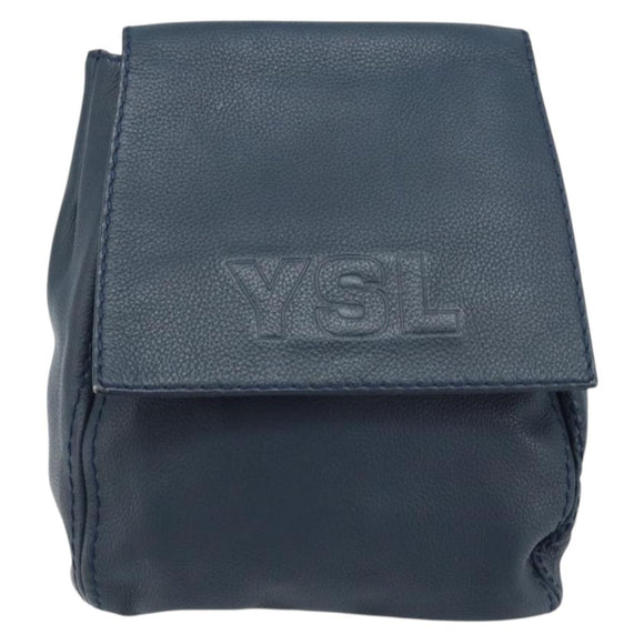 SAINT LAURENT Backpack Leather Navy Gold Auth 166885