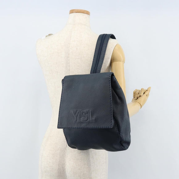 SAINT LAURENT Backpack Leather Navy Gold Auth 166885