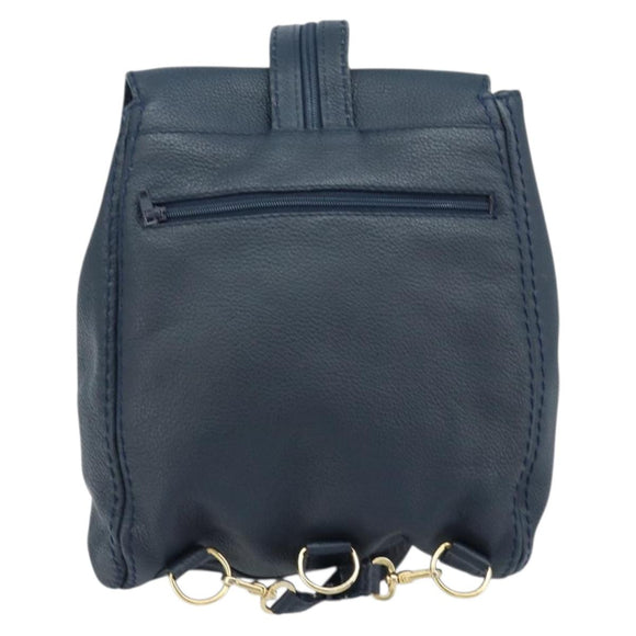 SAINT LAURENT Backpack Leather Navy Gold Auth 166885