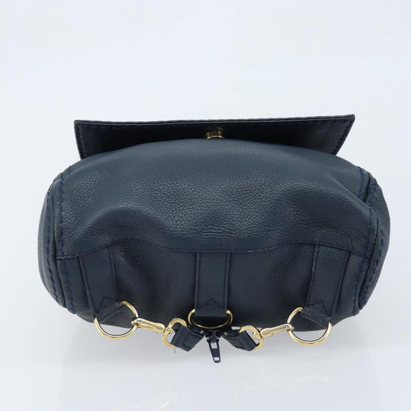 SAINT LAURENT Backpack Leather Navy Gold Auth 166885