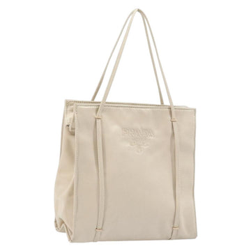 PRADA Hand Bag Satin Silver Metallic beige Auth 166888