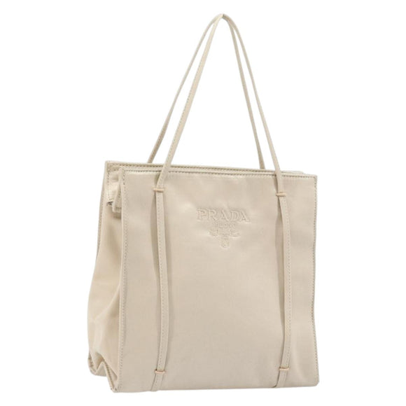 PRADA Hand Bag Satin Silver Metallic beige Auth 166888