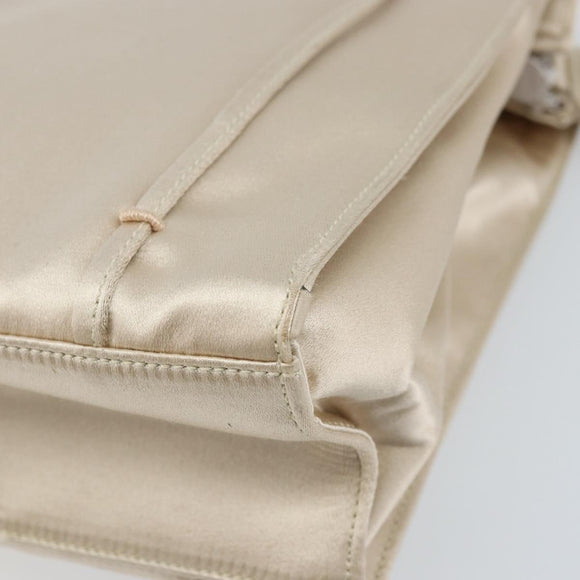 PRADA Hand Bag Satin Silver Metallic beige Auth 166888
