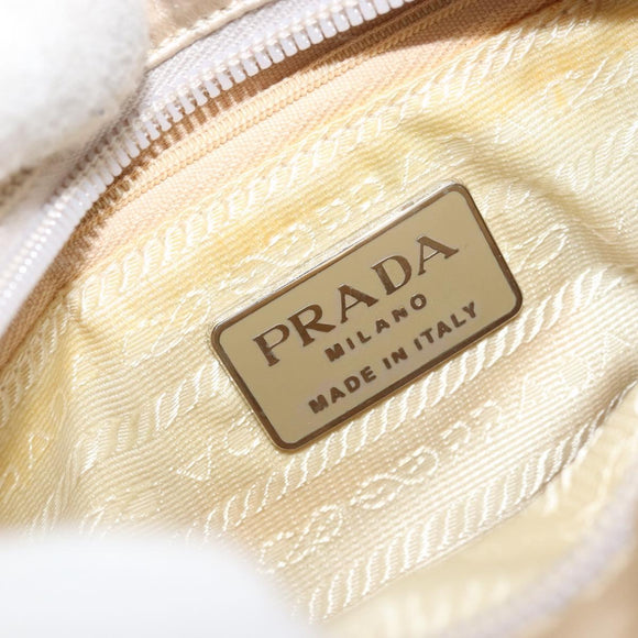 PRADA Hand Bag Satin Silver Metallic beige Auth 166888