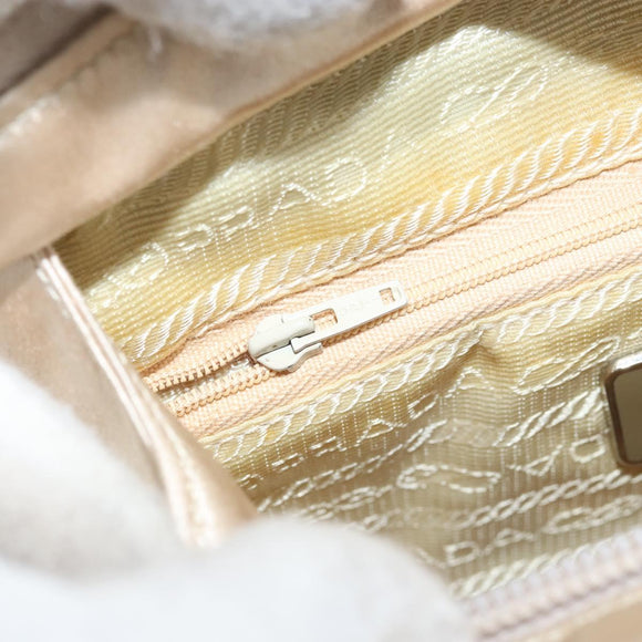 PRADA Hand Bag Satin Silver Metallic beige Auth 166888