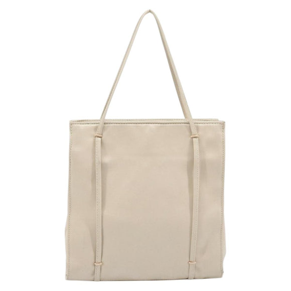 PRADA Hand Bag Satin Silver Metallic beige Auth 166888