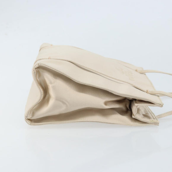 PRADA Hand Bag Satin Silver Metallic beige Auth 166888