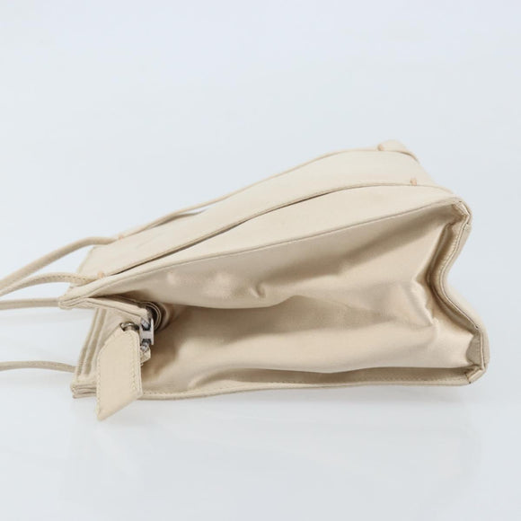 PRADA Hand Bag Satin Silver Metallic beige Auth 166888