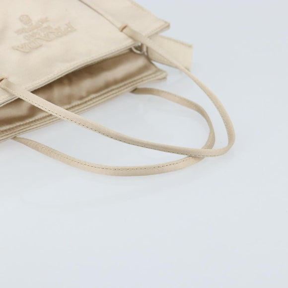 PRADA Hand Bag Satin Silver Metallic beige Auth 166888