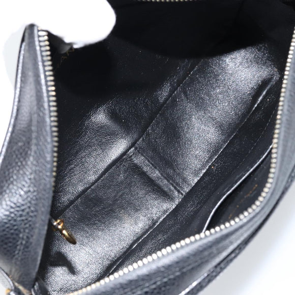 CHANEL Chain Shoulder Bag Caviar Skin Black Gold CC Auth 166896SAV